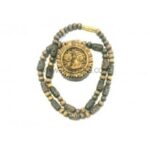 Hare Krishna Mahamantra Carving Tulsi Bead Neck Mala With Jagannath Face Locket in Brown Colour