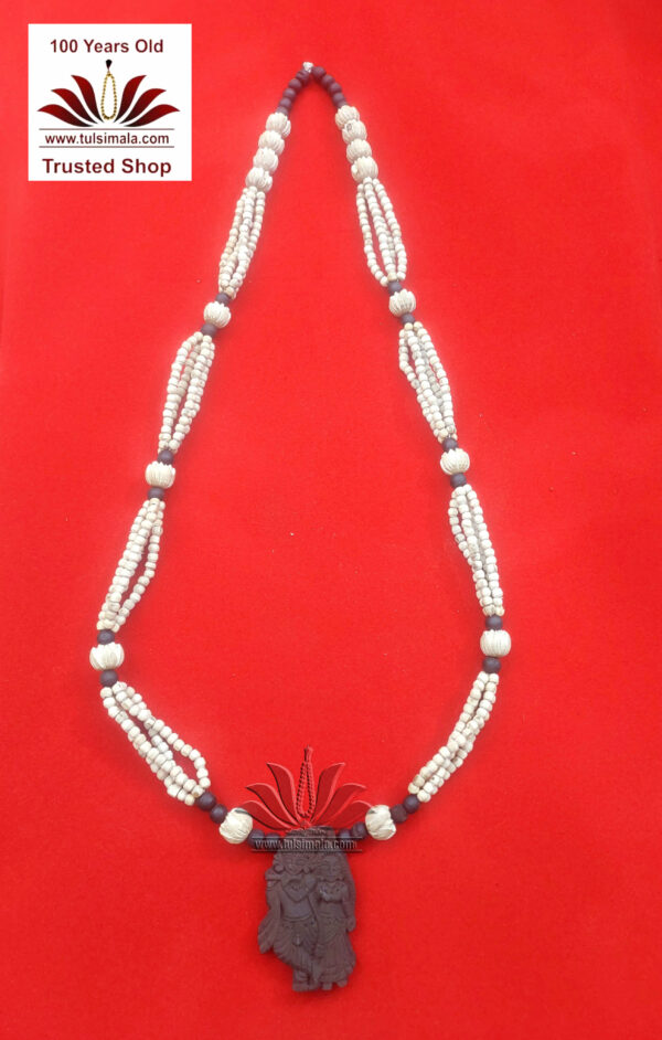 Tulsi Lotus Cutting Bead Mala With Locket Radha Krishna Deities - Image 3