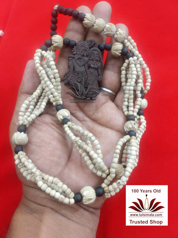 Tulsi Lotus Cutting Bead Mala With Locket Radha Krishna Deities - Image 2