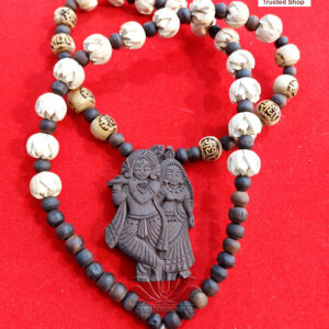 Tulsi Lotus Cutting Bead Mala With Locket Radha Krishna Deities