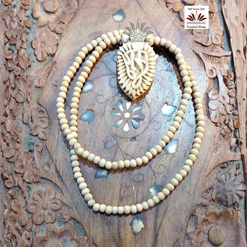 Tulsi Neck Mala With Radha Nam Carving Locket - Image 3