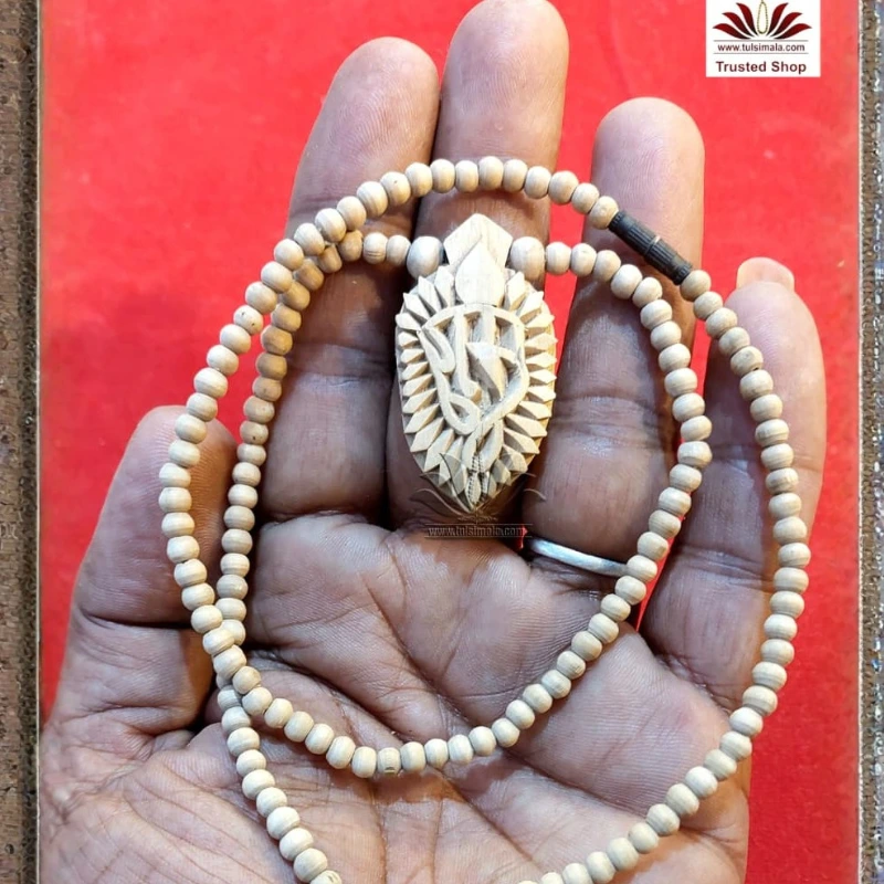 Tulsi Neck Mala With Radha Nam Carving Locket - Image 2